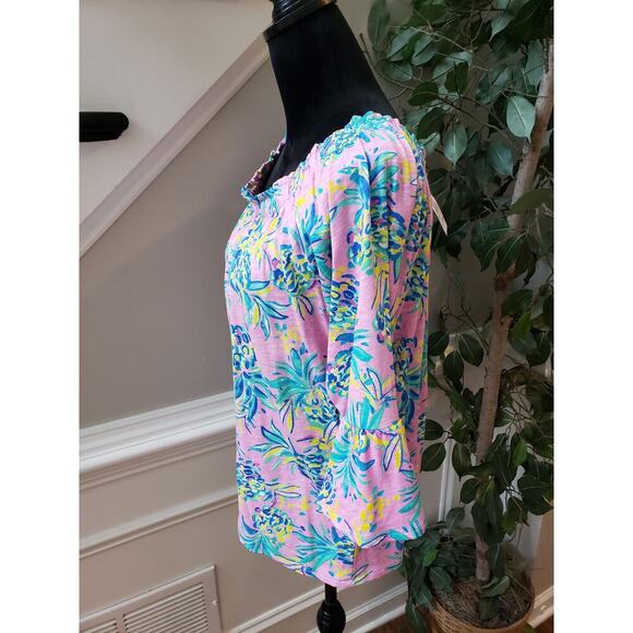 Stella Parker Blouse Top Womens L Pink Floral Flare Sleeve Round Neck Pullover - Picture 11 of 11